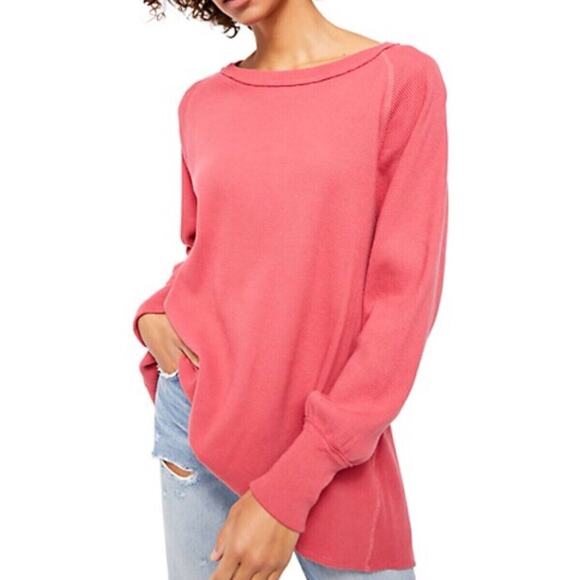 We The Free Amelia Split Back Thermal Top Shirt Womens Size Large Washed Red - Picture 2 of 14